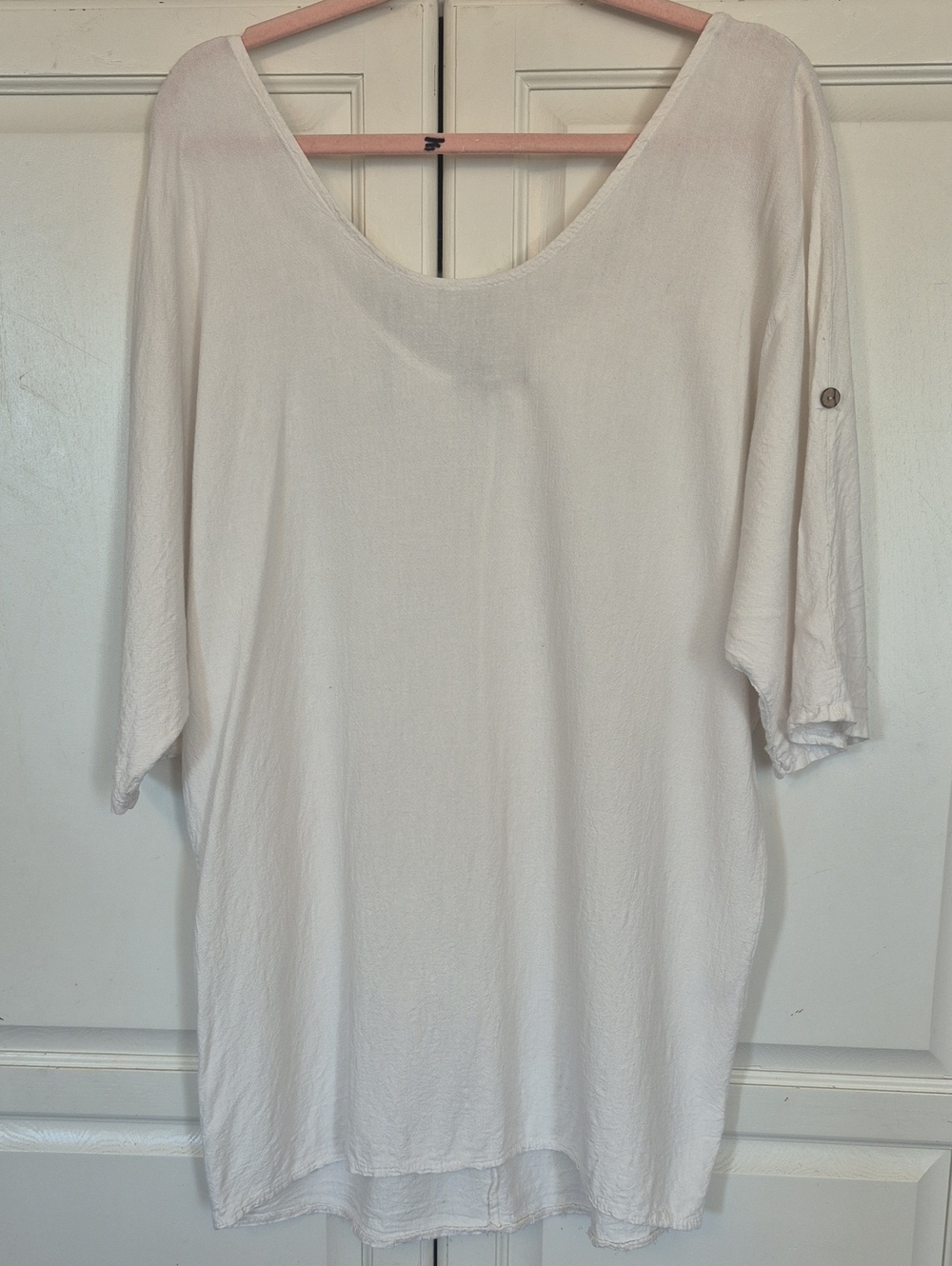 Women's Cream Scoop Neck Lightweight Linen-blend Tunic Top Oversized